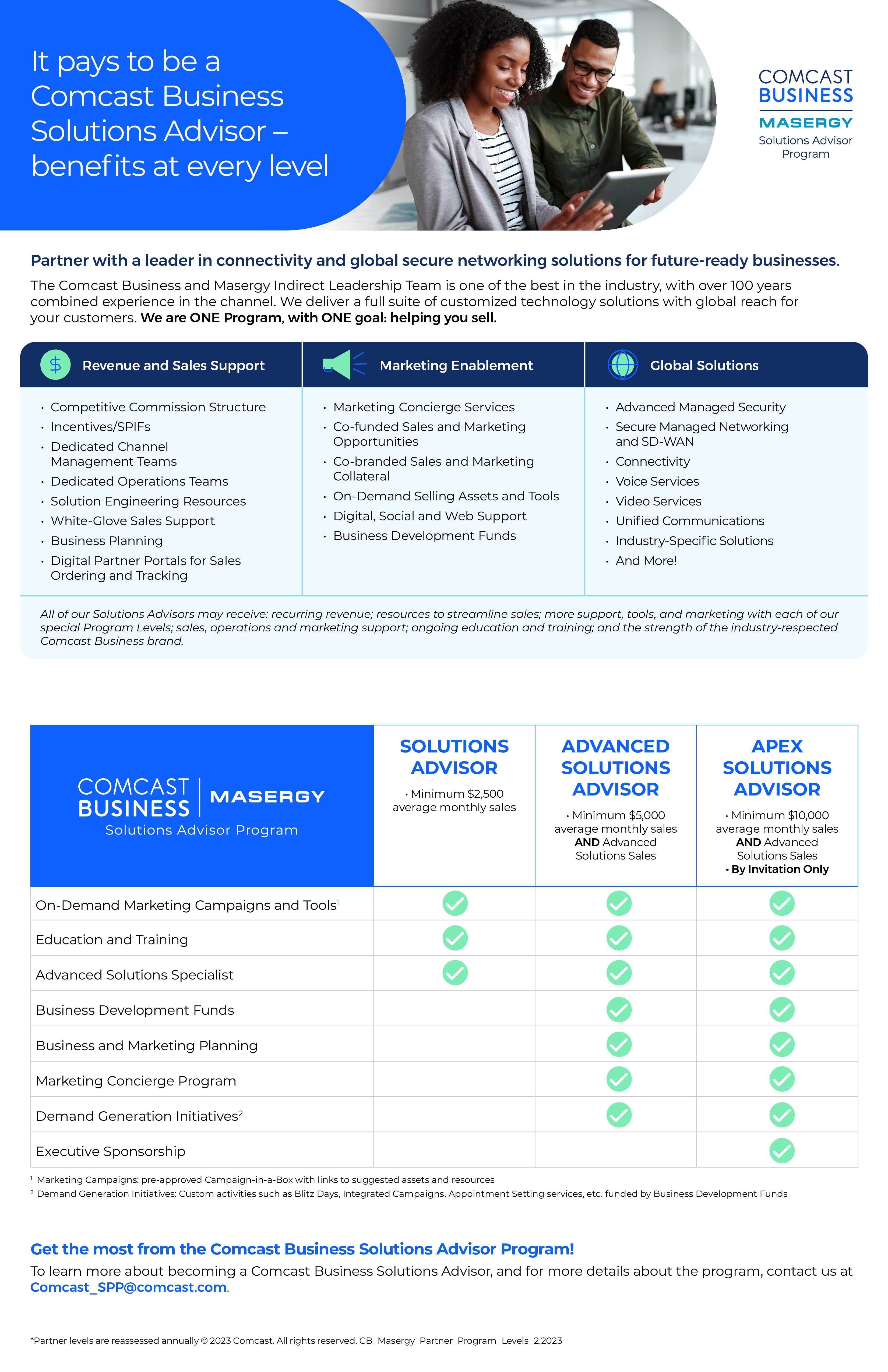 Infographic: Comcast Business Solutions Advisor Program Levels and Benefits